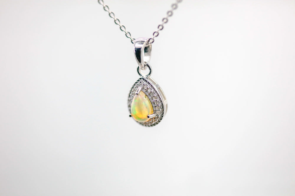Opal Diamond Halo Pendant in Sterling Silver – view 2