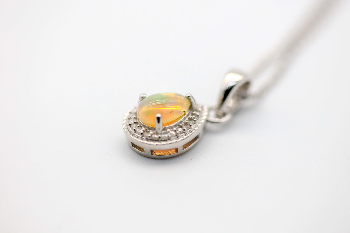 Opal Diamond Halo Pendant in Sterling Silver – view 5
