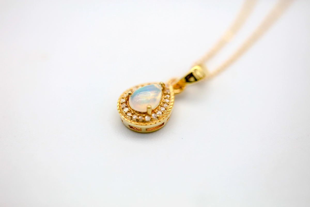 Opal Diamond Halo Pendant in Gold Vermeil – view 6