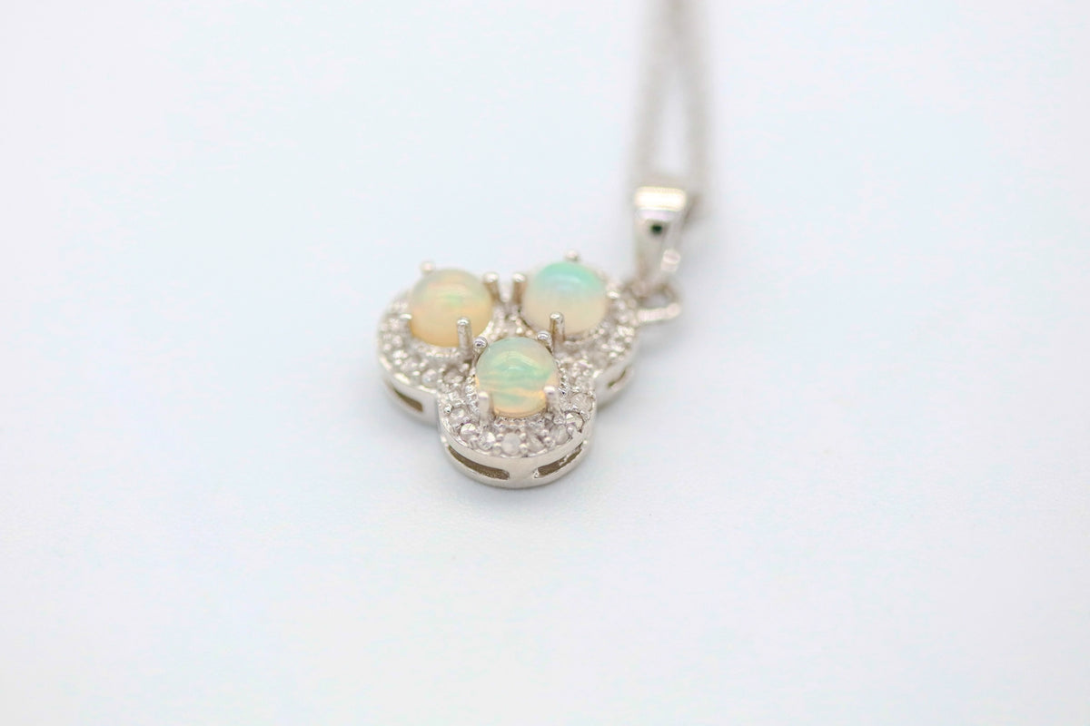 Opal Diamond Cluster Pendant in Sterling Silver – view 4
