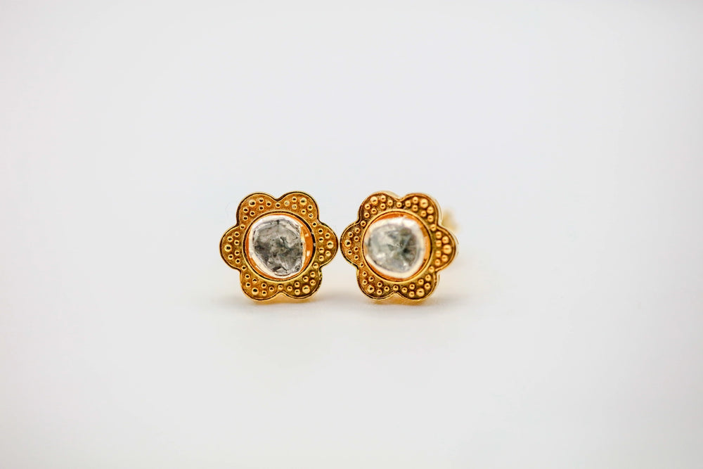 Natural Diamond Slice Flower Stud Earrings in Gold Vermeil by Made Design Jewelry