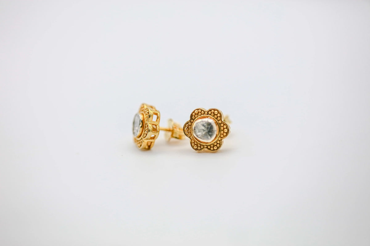 Natural Diamond Slice Flower Stud Earrings in Gold Vermeil – view 6