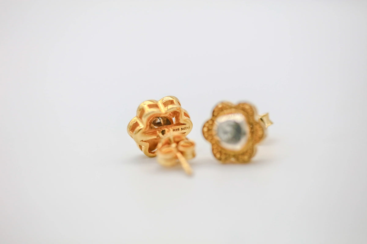 Natural Diamond Slice Flower Stud Earrings in Gold Vermeil – view 5