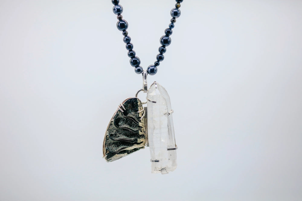 Black Kyanite & Clear Quartz One of One Pendant by Made Design Jewelry