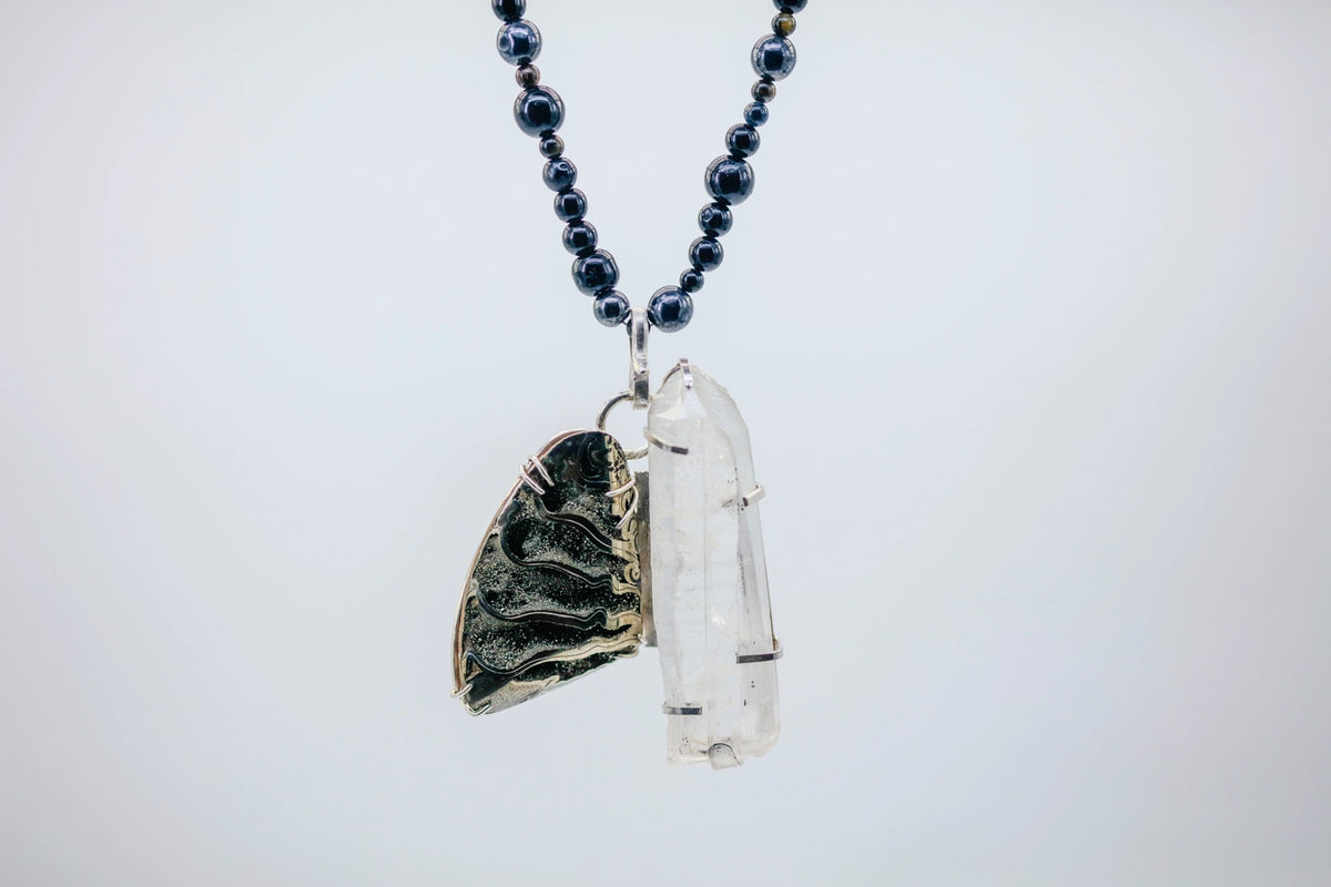 Black Kyanite & Clear Quartz One of One Pendant by Made Design Jewelry