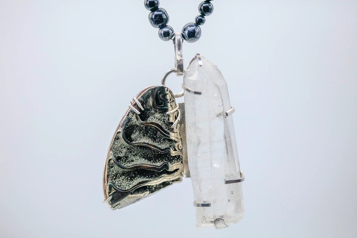 Black Kyanite & Clear Quartz One of One Pendant – view 2