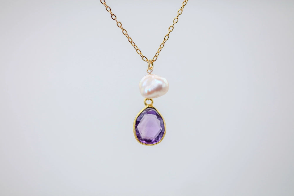 Amethyst & Pearl Drop Pendant – view 2