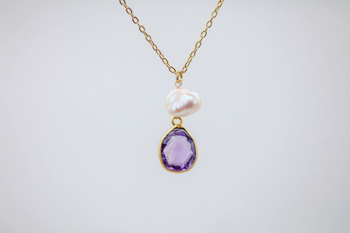 Amethyst & Pearl Drop Pendant – view 2