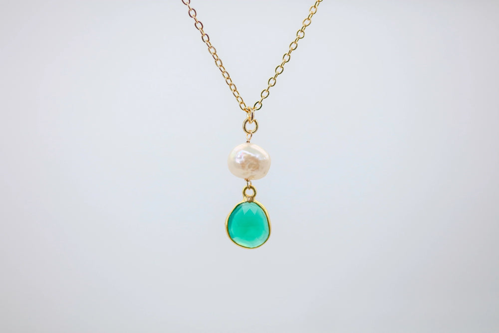 Green Onyx & Pearl Drop Pendant – view 2