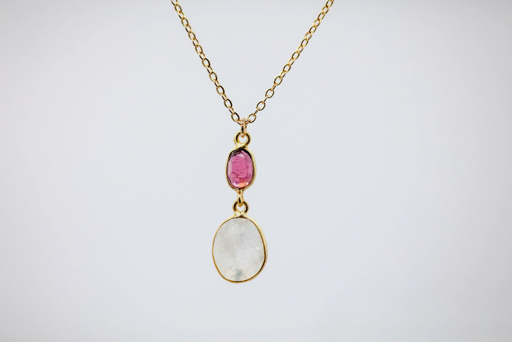 Pink Tourmaline & Moonstone Drop Pendant – view 2