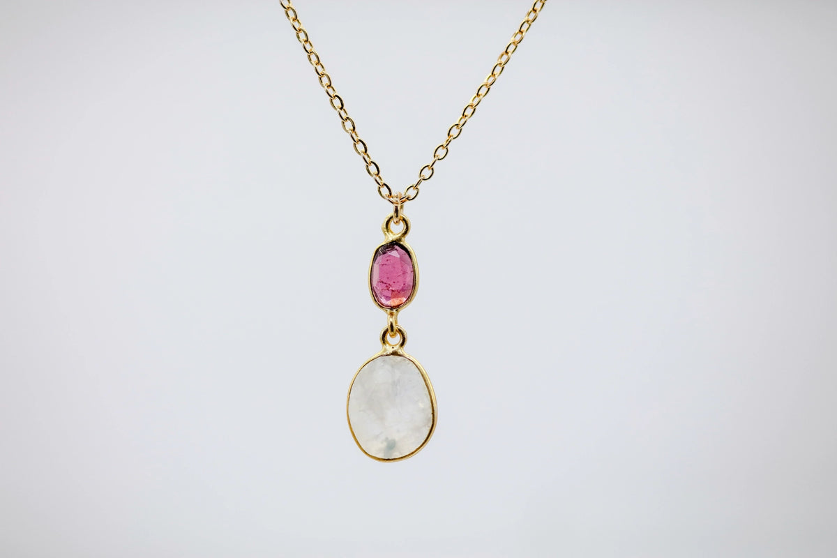 Pink Tourmaline & Moonstone Drop Pendant – view 2