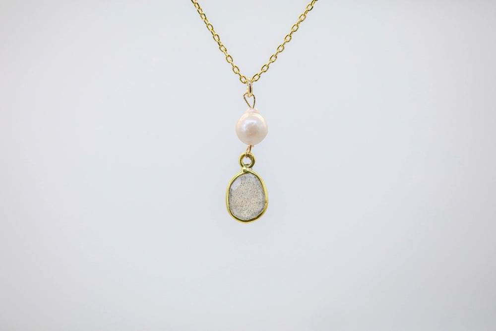 Labradorite & Pearl Drop Pendant – view 2