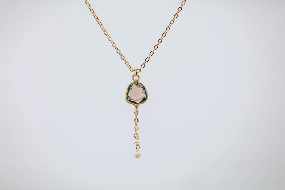 Smoky Quartz & Japanese Pearl Drop Pendant – view 2