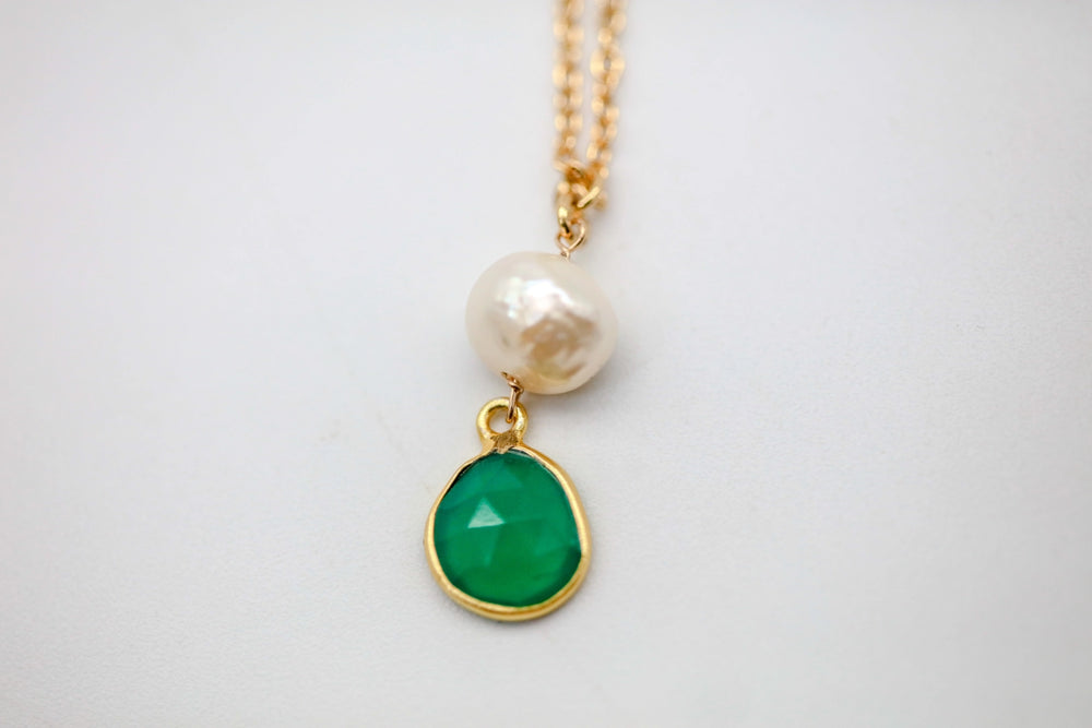 Green Onyx & Pearl Drop Pendant by Made Design Jewelry