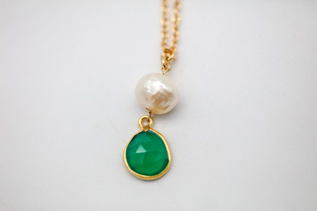Green Onyx & Pearl Drop Pendant by Made Design Jewelry
