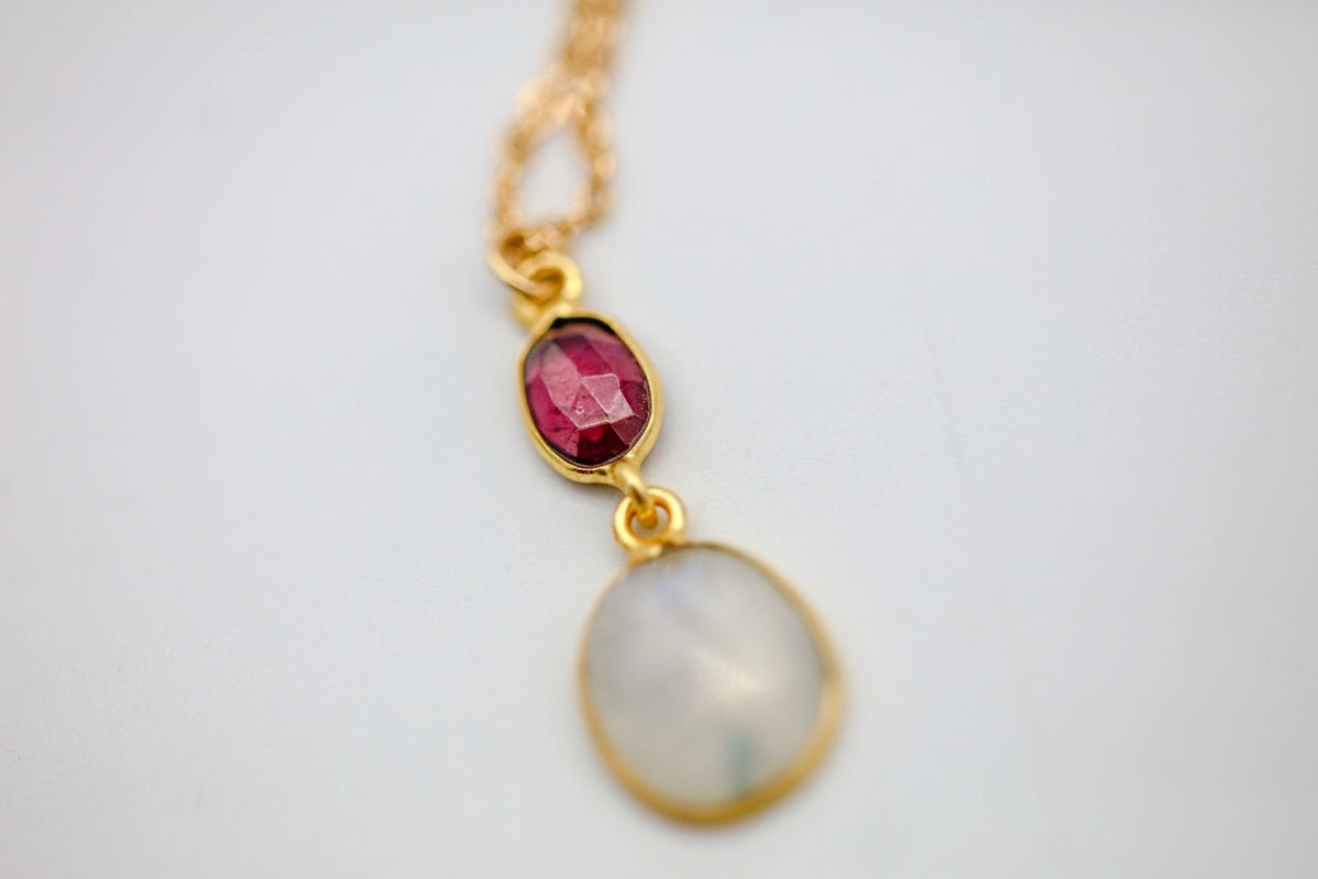 Pink Tourmaline & Moonstone Drop Pendant by Made Design Jewelry