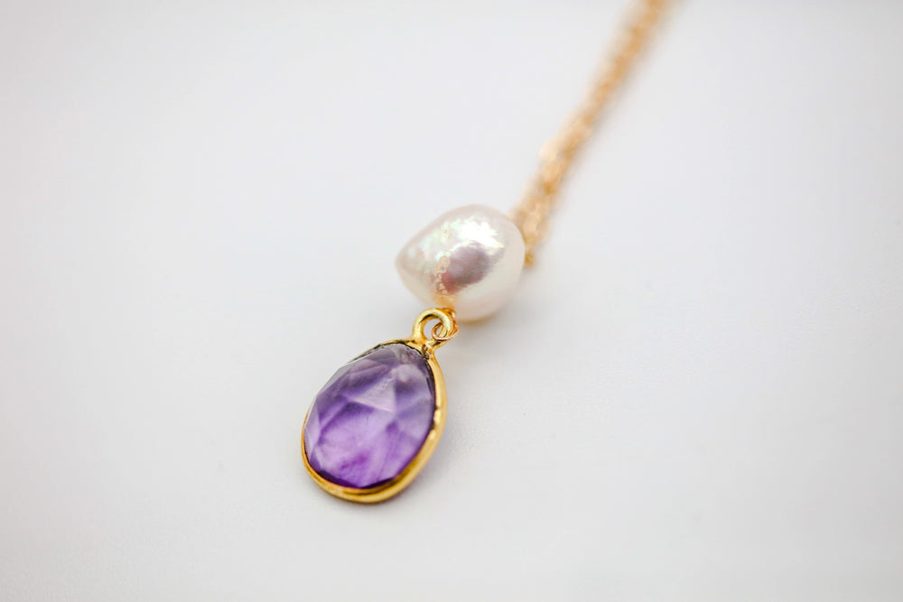 Amethyst & Pearl Drop Pendant by Made Design Jewelry