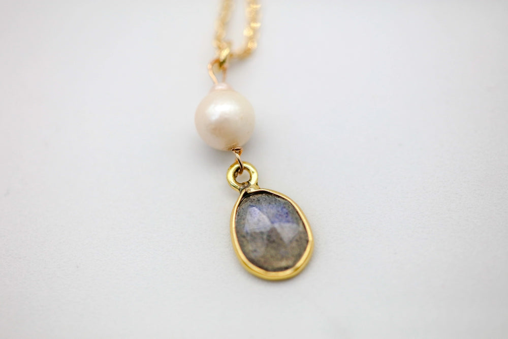 Labradorite & Pearl Drop Pendant by Made Design Jewelry