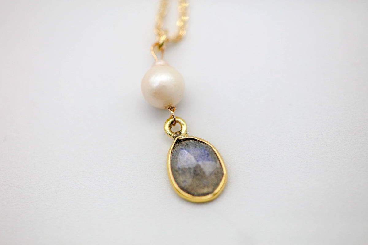 Labradorite & Pearl Drop Pendant by Made Design Jewelry