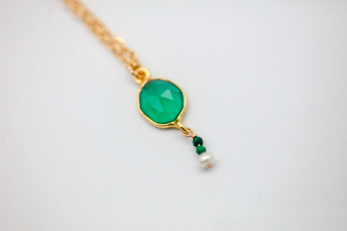 Green Onyx & Emerald Bead Drop Pendant – view 2