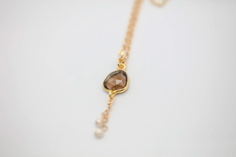 Smoky Quartz & Japanese Pearl Drop Pendant by Made Design Jewelry