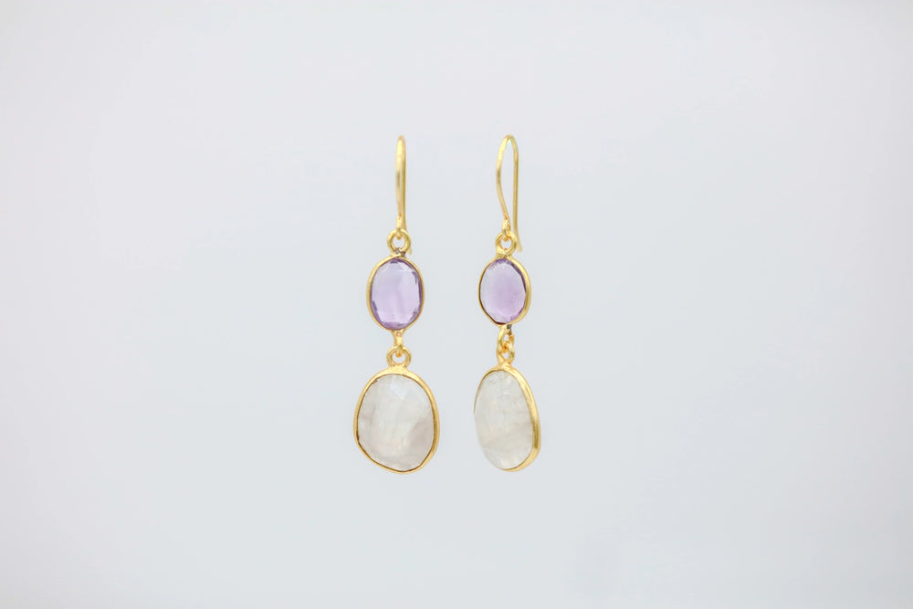 Amethyst & Moonstone Drop Earrings – view 2