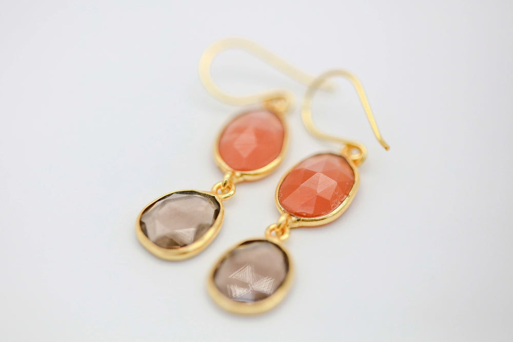Carnelian & Smoky Quartz Drop Earrings by Made Design Jewelry