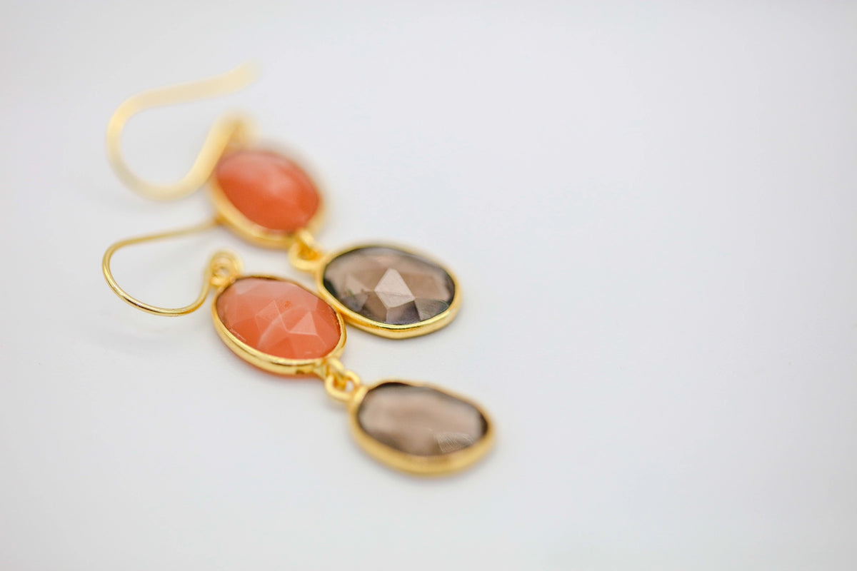Carnelian & Smoky Quartz Drop Earrings – view 2