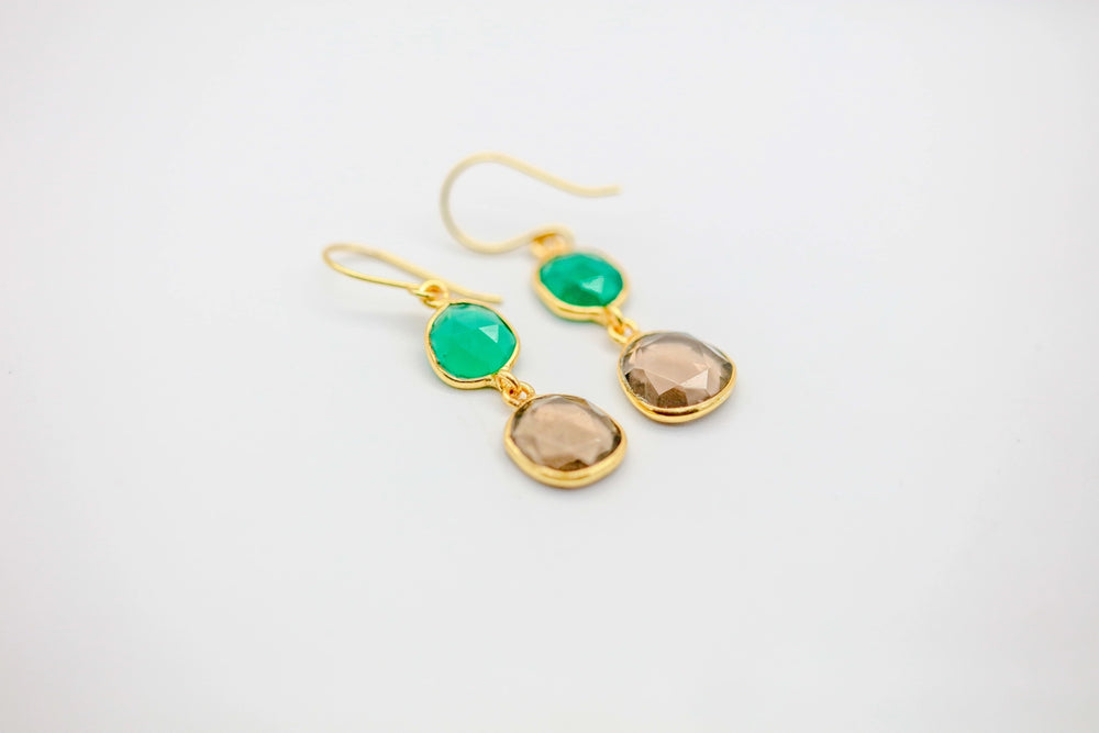 Green Onyx & Smoky Quartz Drop Earrings by Made Design Jewelry