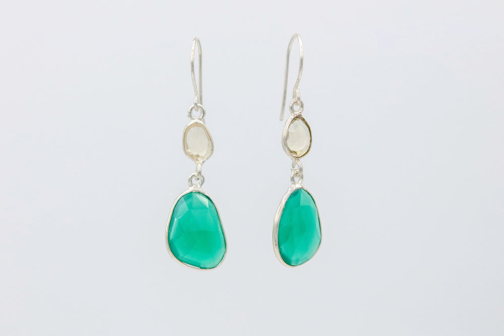 Crystal Quartz & Green Onyx Drop Earrings by Made Design Jewelry