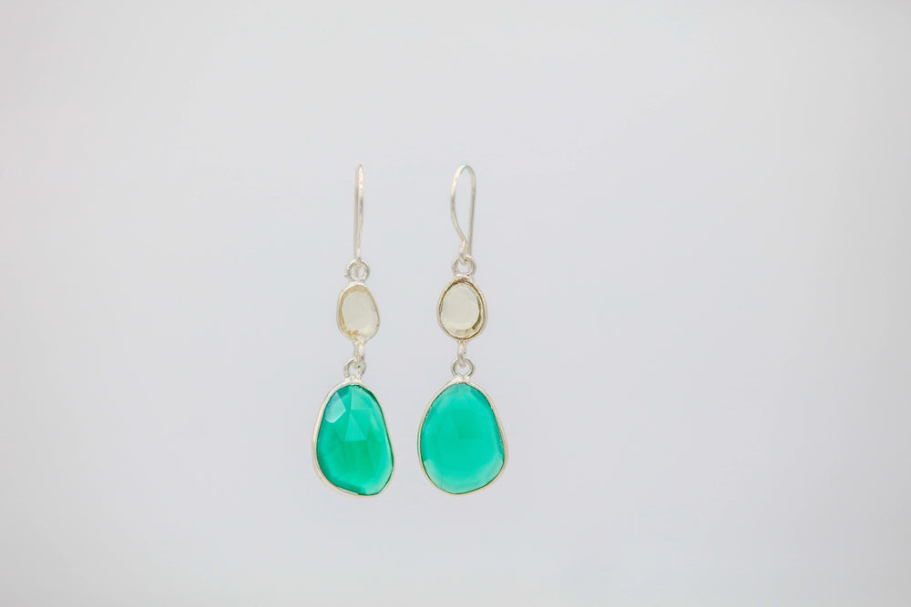 Crystal Quartz & Green Onyx Slim Drop Earrings by Made Design Jewelry