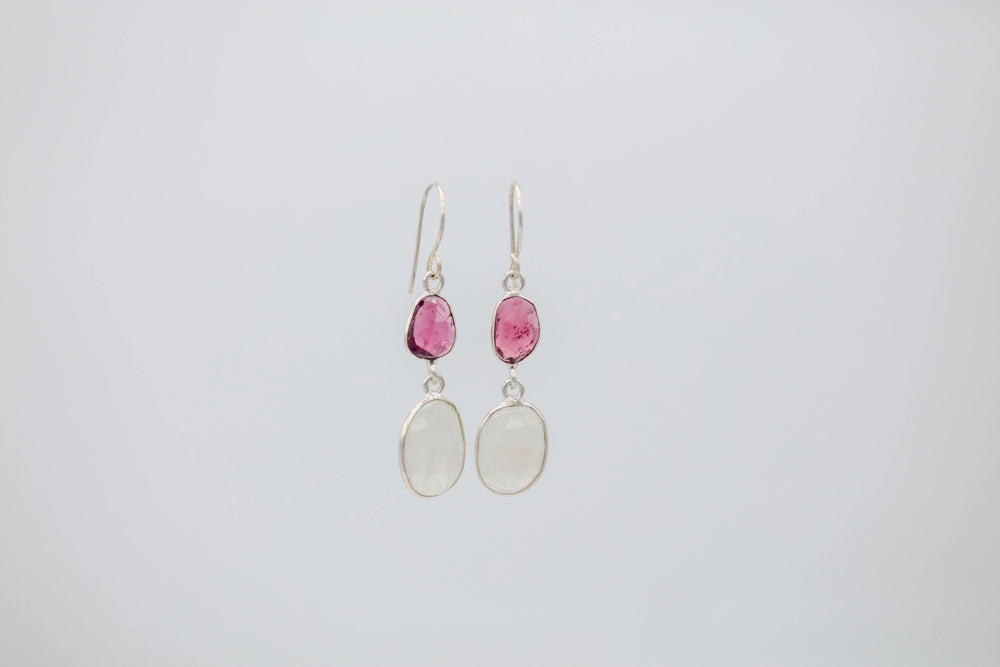 Pink Tourmaline & Moonstone Drop Earrings – view 2
