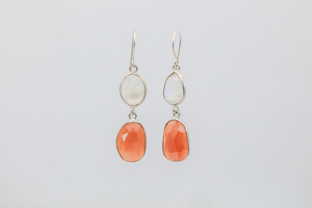 Moonstone & Carnelian Drop Earrings in Silver by Made Design Jewelry