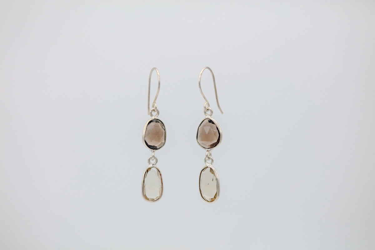 Smoky Quartz & Citrine Drop Earrings in Silver – view 3