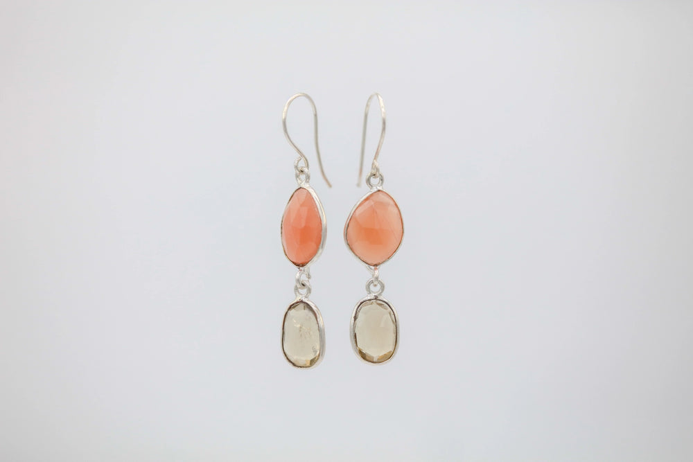 Carnelian & Citrine Drop Earrings in Silver – view 2
