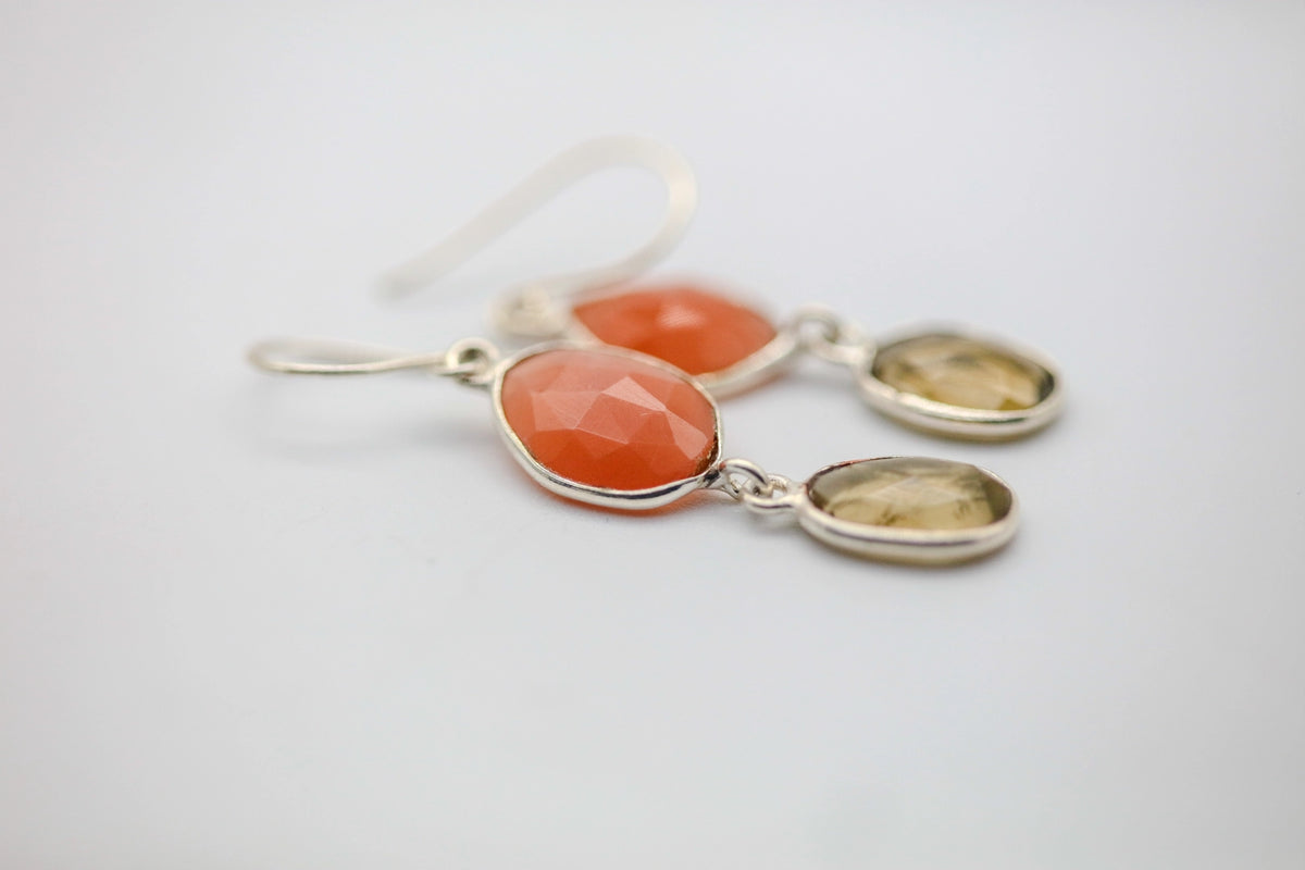 Carnelian & Citrine Drop Earrings in Silver by Made Design Jewelry