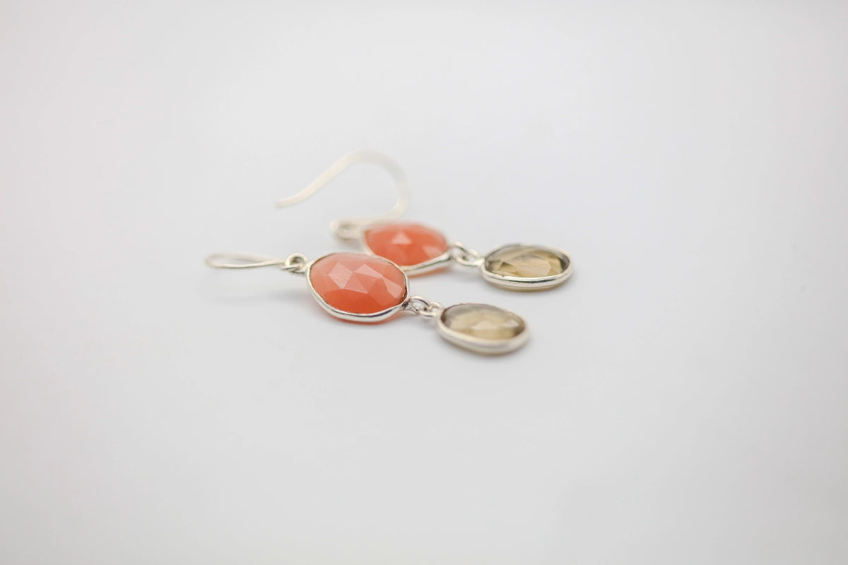 Carnelian & Citrine Drop Earrings in Silver – view 4