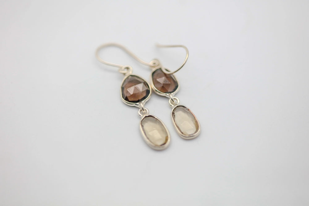 Smoky Quartz & Citrine Drop Earrings in Silver by Made Design Jewelry