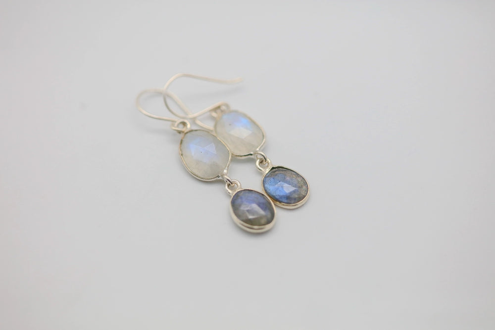 Moonstone & Labradorite Drop Earrings in Silver by Made Design Jewelry