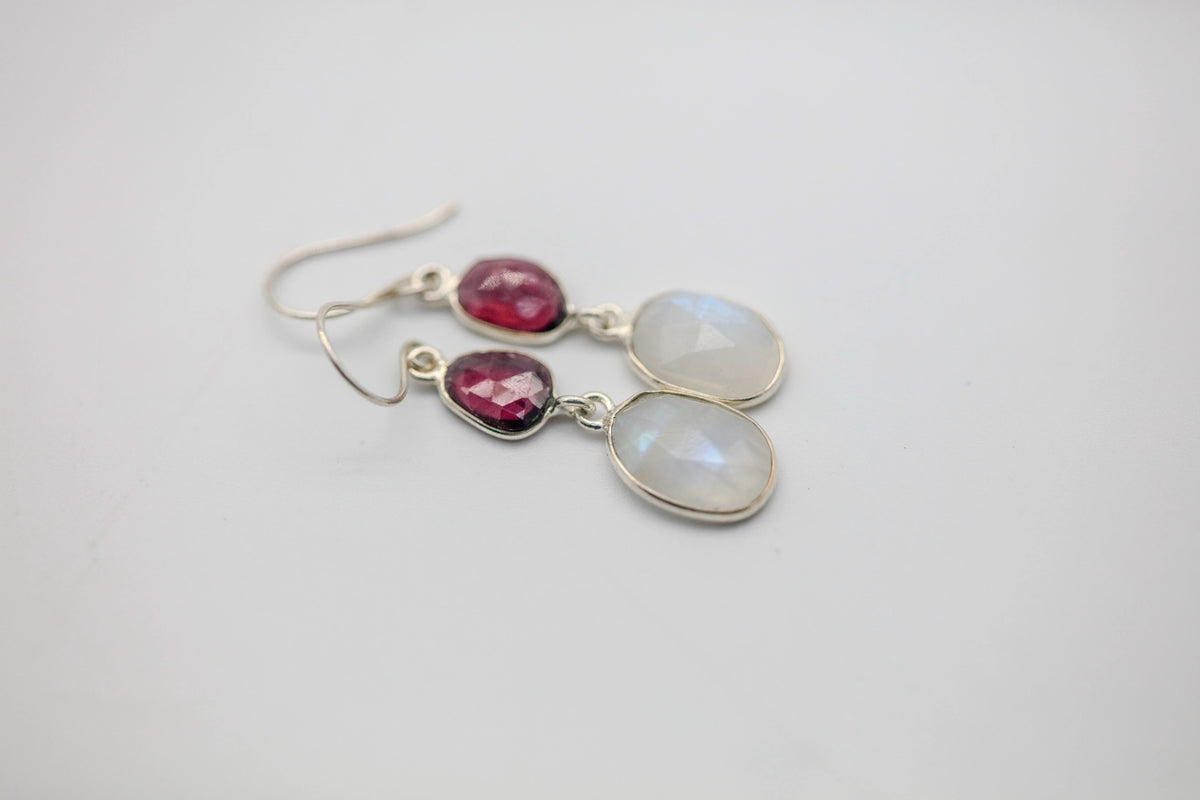 Pink Tourmaline & Moonstone Drop Earrings by Made Design Jewelry