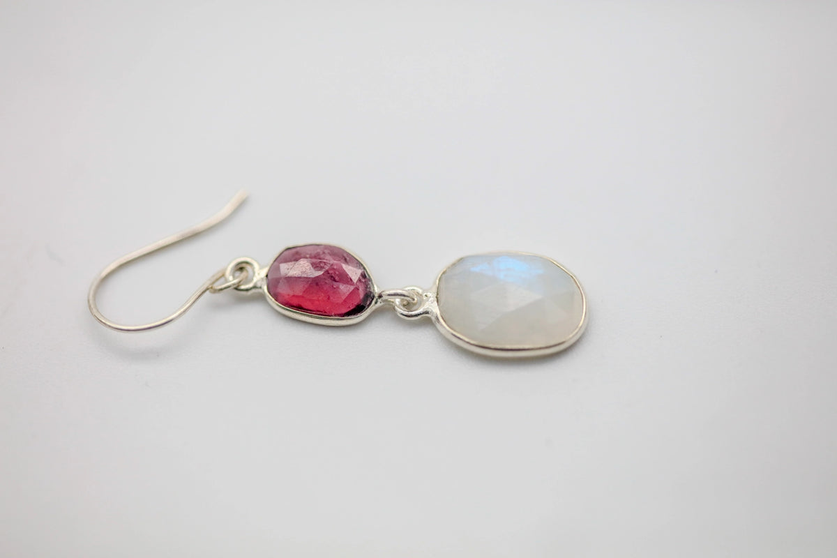 Pink Tourmaline & Moonstone Drop Earrings – view 3