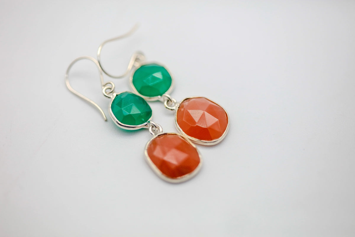 Green Onyx & Carnelian Drop Earrings in Silver by Made Design Jewelry