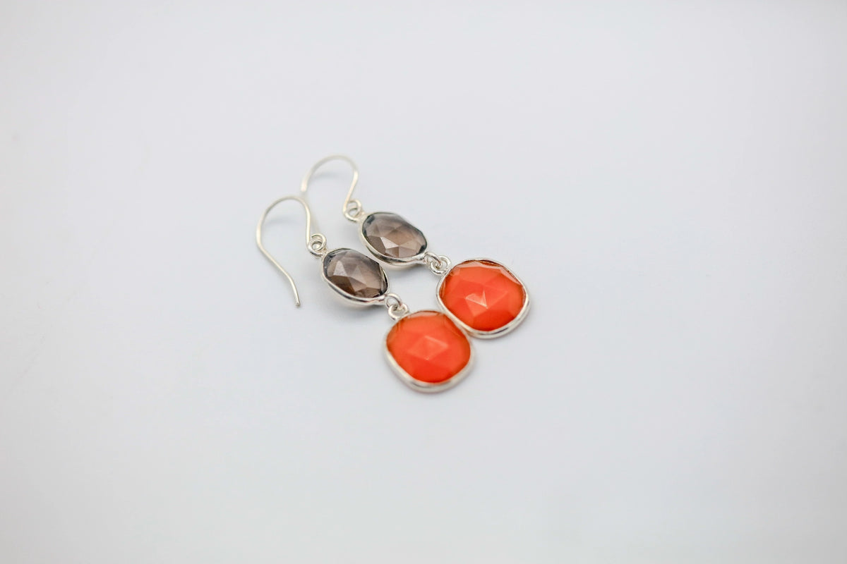 Smoky Quartz & Carnelian Drop Earrings in Silver by Made Design Jewelry