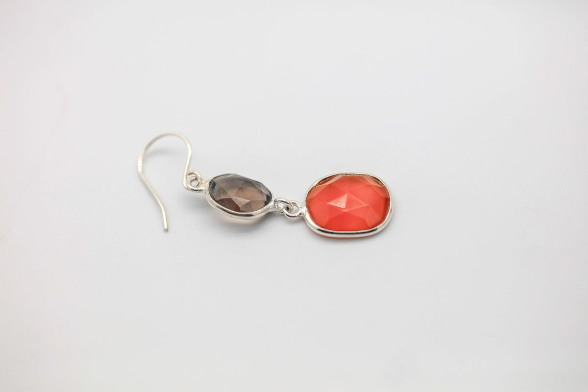 Smoky Quartz & Carnelian Drop Earrings in Silver – view 2