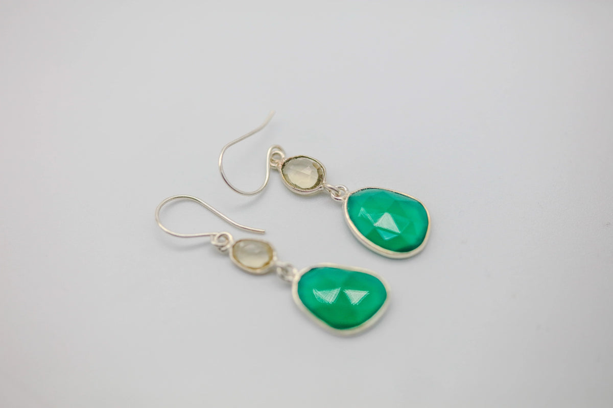 Crystal Quartz & Green Onyx Drop Earrings in Silver – view 2