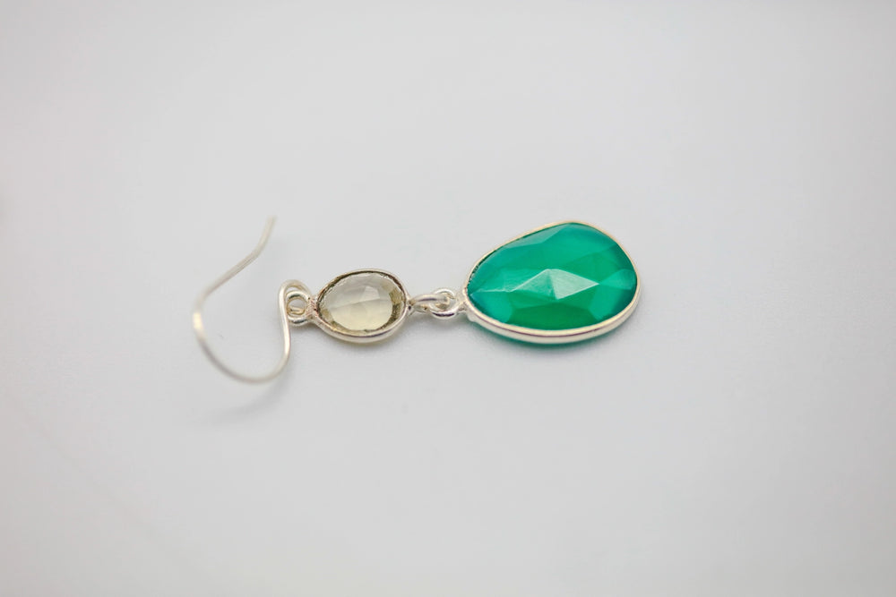 Crystal Quartz & Green Onyx Drop Earrings in Silver by Made Design Jewelry