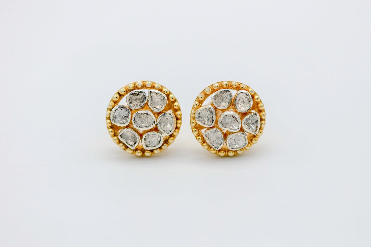 Natural Diamond Slice Cluster Stud Earrings in Gold Vermeil by Made Design Jewelry