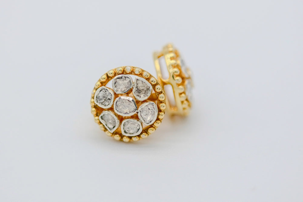 Natural Diamond Slice Cluster Stud Earrings in Gold Vermeil – view 2