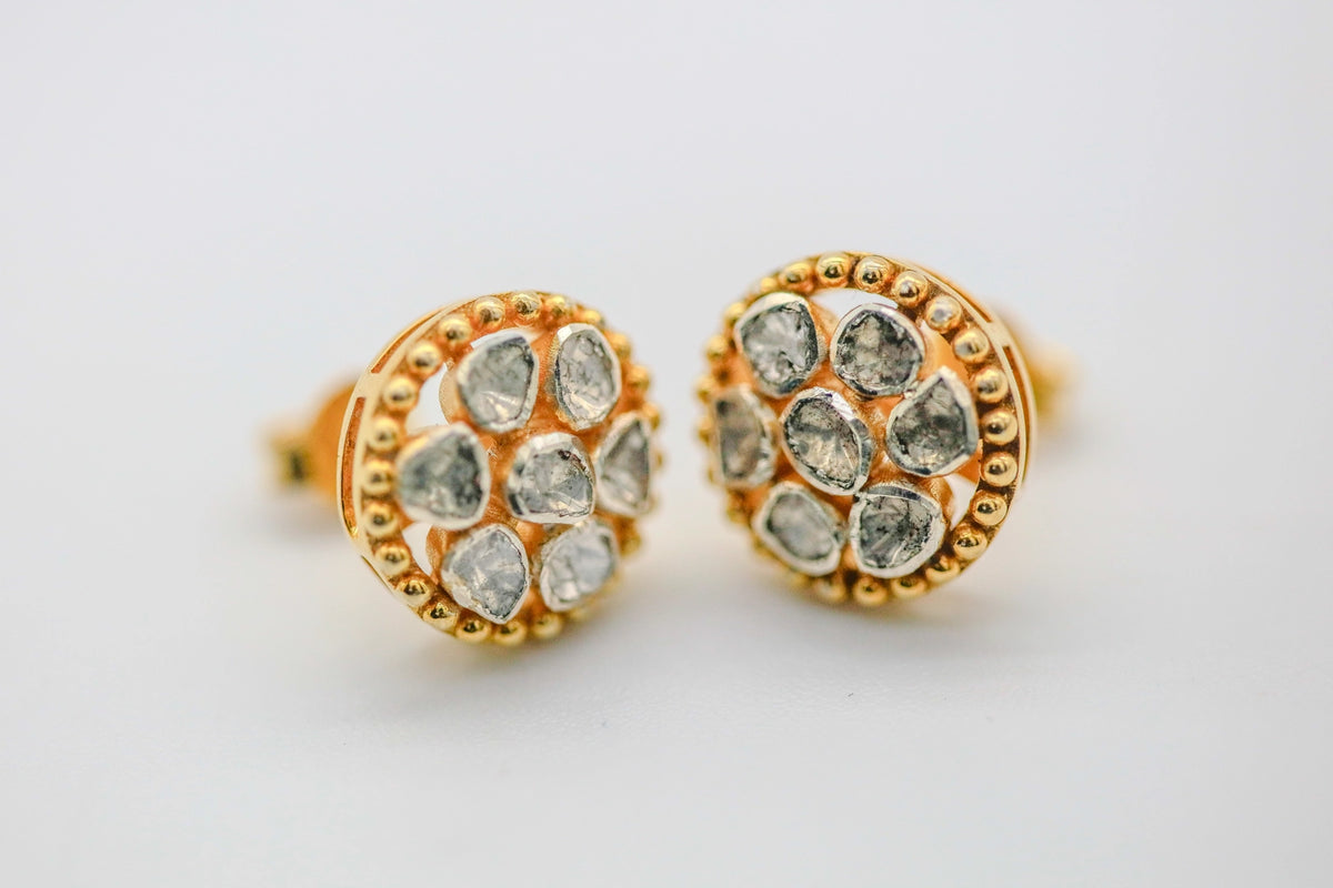 Natural Diamond Slice Cluster Stud Earrings in Gold Vermeil – view 4