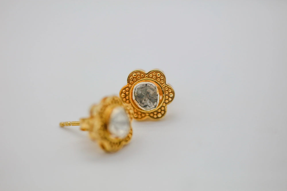 Natural Diamond Slice Flower Stud Earrings in Gold Vermeil – view 2